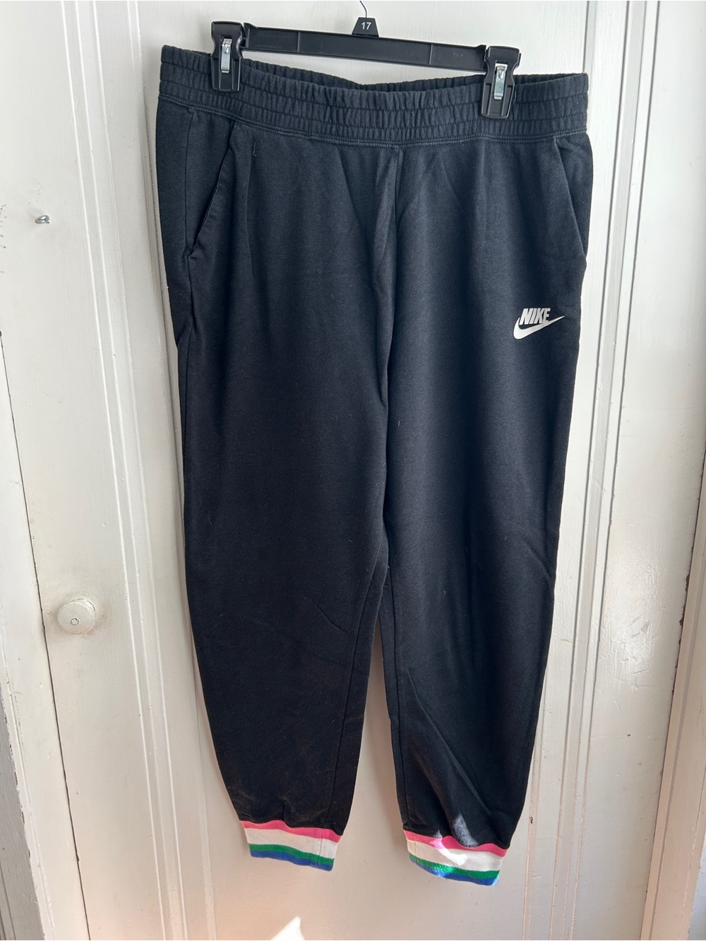 Nike Black Jogger Sweatpants with Rainbow Trim